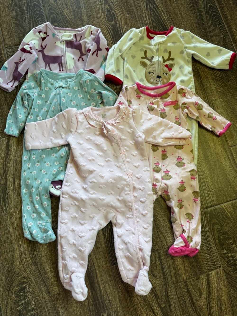 Carter’s Baby Girls' Mixed Printed Footed One-Piece Sleepers.Pink, Mint, Cream.